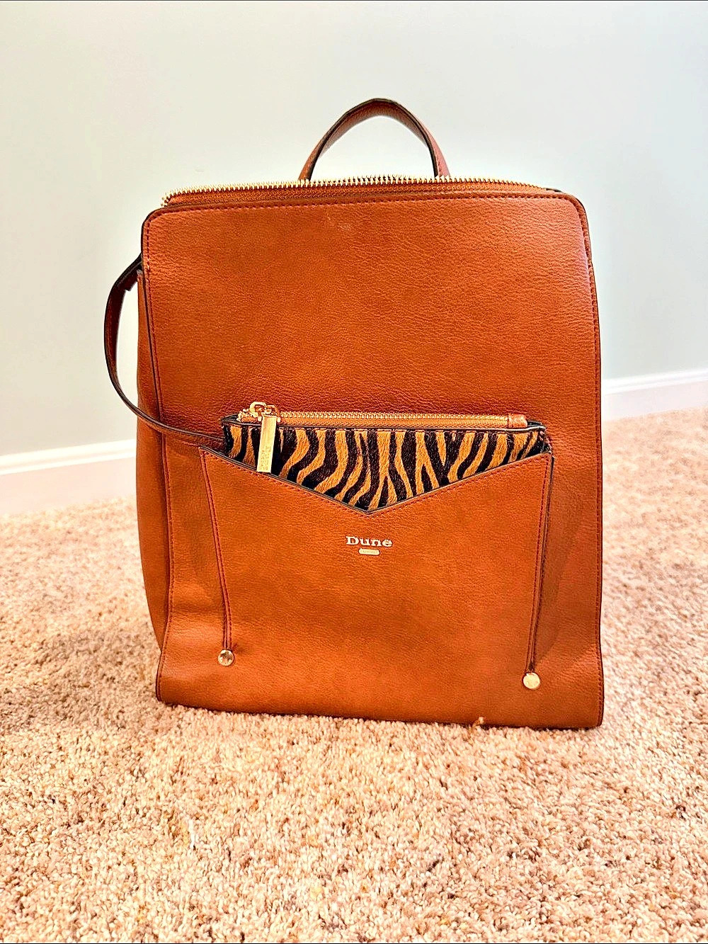 Dune London Zebra Calf Hair Leather Backpack Brown & Black